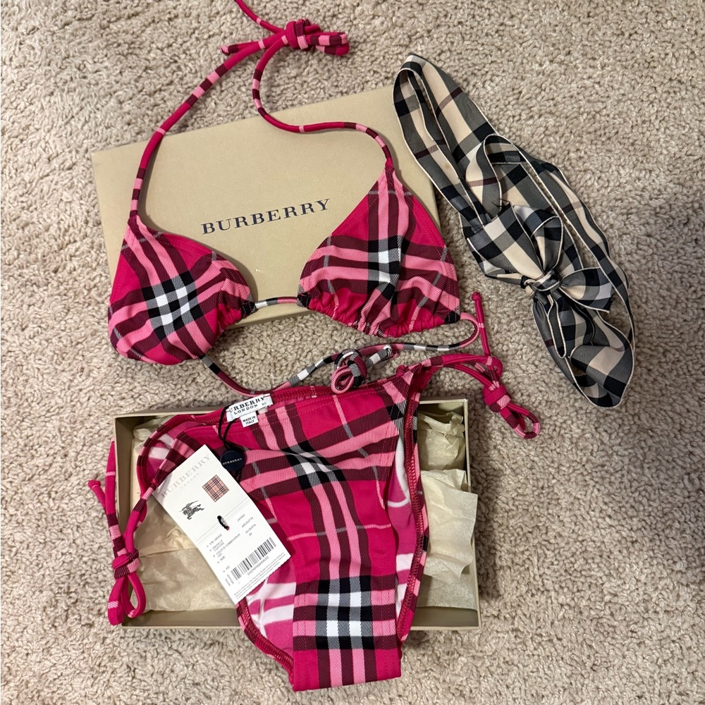 BURBERRY LONDON TRIANGLE BIKINI PINK BLACK NIB NWT SIZE XS - Picture 3 of 7